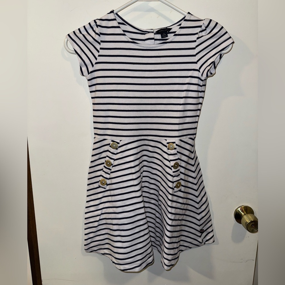Girl’s White and Blue Striped Dress - Tommy Hilfiger - Size Medium 8/10